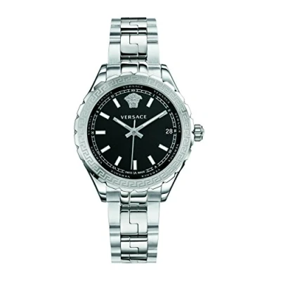 Image of Versace Women&#039;s Analogue Swiss Quartz Watch with Stainless Steel Bracelet and Black Dial Hellenyium V12020015
