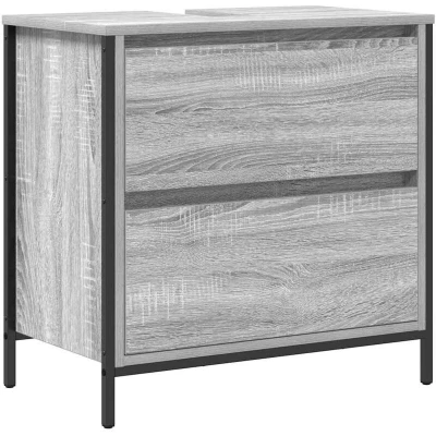 Image of vidaXL Bathroom Basin Cabinet with Drawers Engineered Wood, Sonoma Oak, 60x34.5x60 cm, Modern Freestanding Vanity Storage