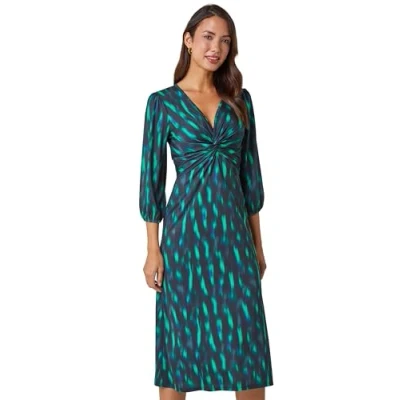 Image of Roman Womens Abstract Twist Front Midi Stretch Dress Green Size 12 UK