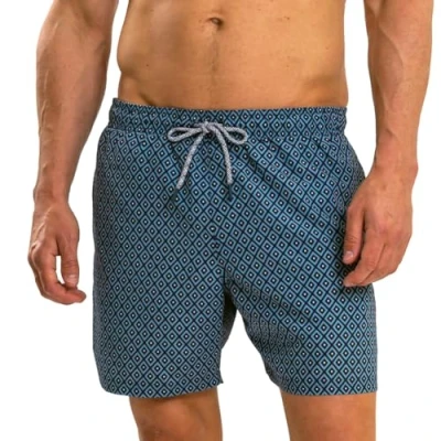 Image of RIPT Men&#039;s Performance Essentials Quick Dry UV 50 Sun Protection Swim Shorts Trunks, Pale Blue Diamond Print, L