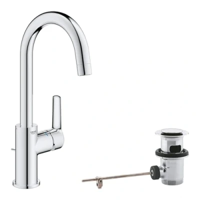 Image of GROHE Start Quickfix Single Lever Basin Mixer with Pop Up Waste Set, L Size, Swivel Spout, Water Saving, Chrome 24203002
