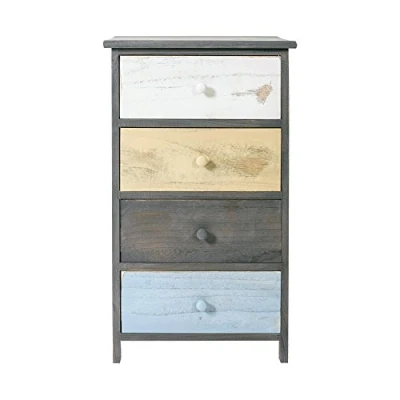 Image of Rebecca Mobili Chest of Drawers Nightstand 4 Paulownia Wood Gray White Beige Light Blue Vintage Retro Bedroom Bathroom 72 x40 x 29 cm (H W D) Art. RE4884
