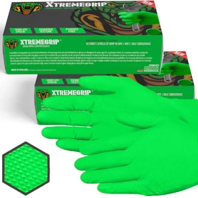 Image of Xtremeauto Nitrile Gloves Disposable Gloves, Diamond Grip Green Powder Free &amp; Latex Nitrile, Extra Thick Strong Rubber (2 Boxes, M)