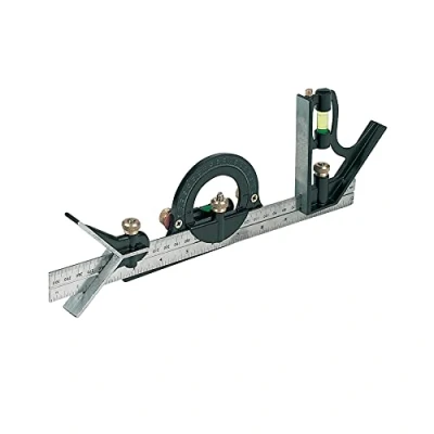 Image of Dapetz ® Precision Engineer Combination Square Set Ruler Protractor 180 Degrees Metric Includes Scriber and High Quality Vials Stainless Steel, 300mm Blade Marked in Imperial Graduations