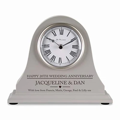 Image of De Walden 20th China Wedding anniversary couple gift Engraved Grey Mantel Clock