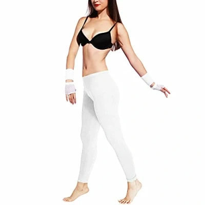 Image of Hiffy Girls Gymnastic Dance Leggings Neon Footless Ballet Stretch Elasticated Children Tights Age 5 12 Years (White, 11 Years)