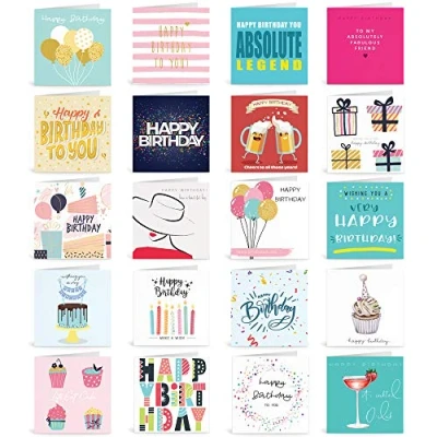 Image of Ruby Ashley Birthday Cards Multipack 20 Pack of For Adults or Children. Assorted and Envelopes