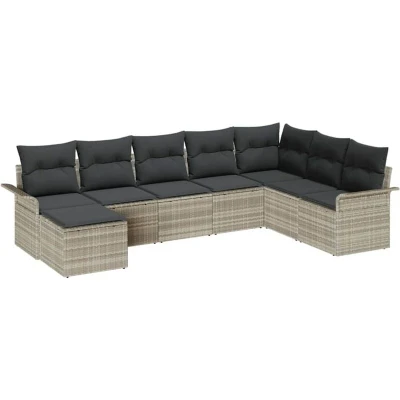 Image of vidaXL 8 Piece Garden Sofa Set with Cushions Light Grey Poly Rattan