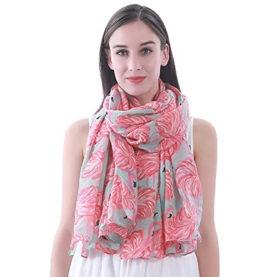 Image of Lina &amp; Lily Flamingo Print Women&#039;s Lightweight Scarf Shawl (Turquoise)