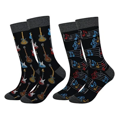 Image of Men&#039;s EUR 42 46 Guitar Music Socks Gift Crazy Novelty Dress Crew Calf (Guitar Music)