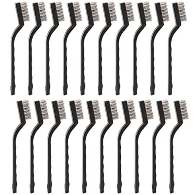 Image of Gokoti 20 Pieces Mini Handle Stainless Steel Wire Bristles Brush Set for Cleaning Welding Slag, Stain and Rust (Silvery)
