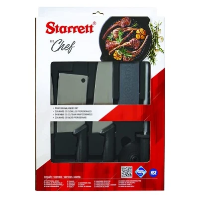 Image of Starrett Professional Stainless Steel Chefs Kitchen Knife Set 6 Pieces Black Handle