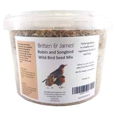 Image of Britten &amp; James Robin and Songbird Wild Bird Seed Mix in a Stay Fresh 3L Tub (2kg)