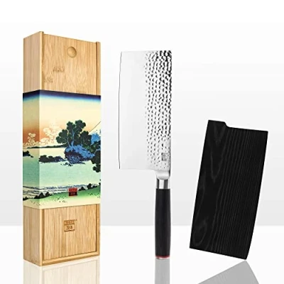 Image of KOTAI Chinese Cleaver Knife 19 cm Blade Ideal to Cut Meat and Chop Vegetables Hand Sharpened Forged Ultra Sharp 440C Japanese Stainless Steel Pakkawood Handle Full Hidden Tang