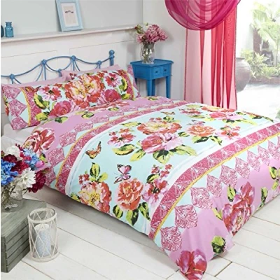 Image of Rapport Home Homespace Direct Sanaa Double Bed Duvet Cover Bedding &amp; 2 Pillowcase Set, Bright Flowers Butterflies