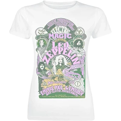 Image of Led Zeppelin T Shirt Electric Magic Band Logo Official Womens Skinny Fit White XL