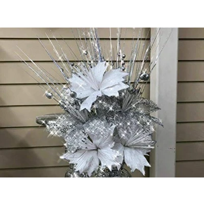 Image of ornament bling crushed diamond gift crystallized artificial bunch of flowers siny silk fake silver white bouquet christmas party home decorative display decoration