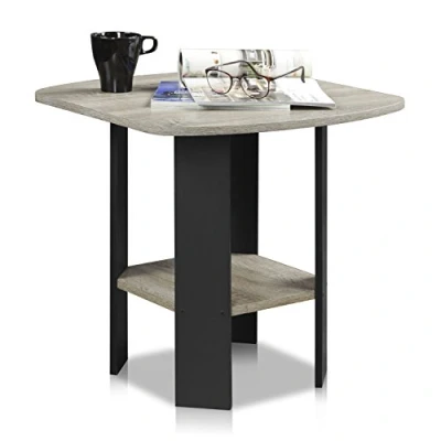 Image of Furinno Simple Design End Table, Side Nightstand, French Oak/Black, 1 Pack