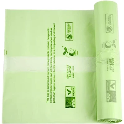 Image of 50 x Alina 6L Compostable Kitchen Caddy Bin Liner/Food Waste Bag/Biodegradable Green 6 Litre Starch Sack