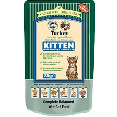 Image of Jwb Kitten Pouches Grain Free Turkey 85g (Pack of 12)