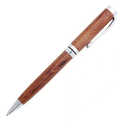 Image of Gullor Handcrafted Rosewood Retractable Ballpoint Pen, Natural Wood Silver Clip