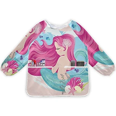 Image of xigua Beautiful Mermaid Princess Kids Art Smocks,Waterproof Artist Painting Aprons for Dining, Playing, Age 2 6Years
