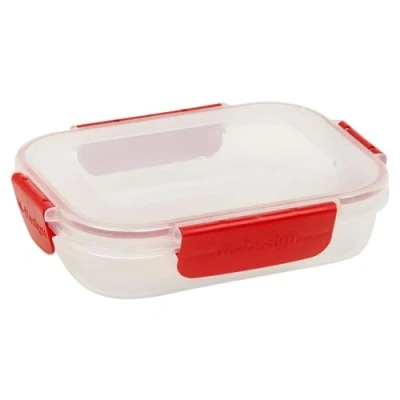 Image of URBN CHEF Food Plastic Storage Container Airtight Seal Clip &amp; Lock Lid Dishwasher Safe (6, 600ml Red)