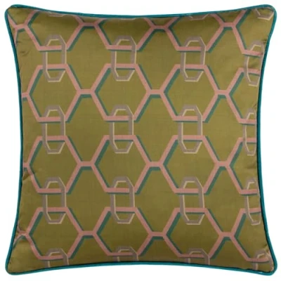 Image of Paoletti Carnaby Chain Geometric Satin Feather Filled Cushion Olive Size 45 cm x