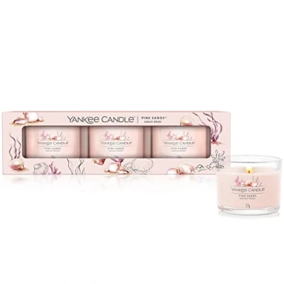 Image of Yankee Candle Scented Candles Gift Set Pink Sands Filled Votive Soy Blend Wax Mix 3 Count, One Size, 1686361E