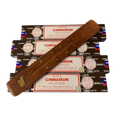Image of VIE Satya Incense Sticks, 4 Packs x 15g, with Holder, Cinnamon