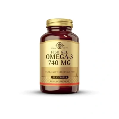 Image of Solgar Fish Gel Omega 3 740 mg Softgels Pack of 50 Supports Heart, Brain and Eye Health Gluten Dairy Free