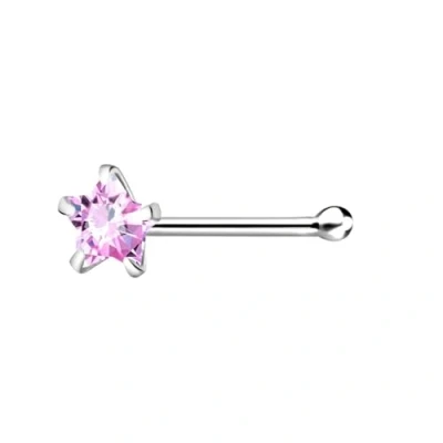 Image of The Goldmine 925 Sterling Silver Nose Stud with 3mm CZ Star, short Ball Shape End Pin (Pink)