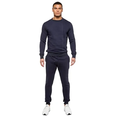 Image of BRAND KRUZE Mens Crew Neck Long Sleeve TRACKSUIT Set Sweatshirt and Joggers KZMS138 NVY L