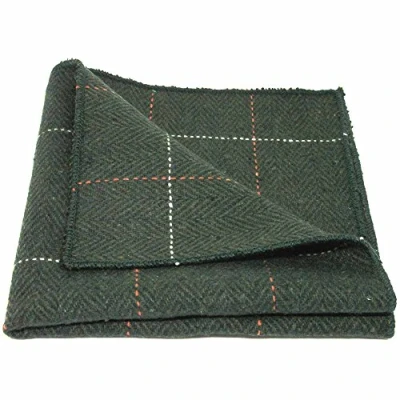 Image of King &amp; Priory Luxury Herringbone Forest Green Tweed Pocket Square, Handkerchief
