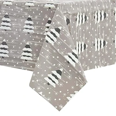 Image of Mr Crimbo Wipe Clean PVC Vinyl Christmas Tablecloth Dining Xmas Cover 140x240cm Snow Trees