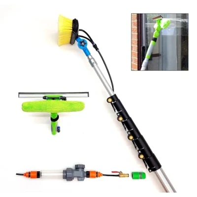 Image of 16ft 20ft 24ft Telescopic Water Fed Window Cleaning Pole, Solar Panel Conservatory Roof Cleaner, Extendable Extended Extension Brush Kit