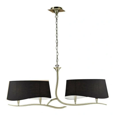 Image of Ninette Linear Pendant 2 Arm 4 Light E14 With Black Shades Antique Brass