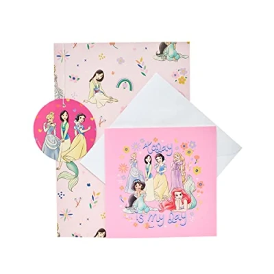 Image of UK Greetings Disney Princess Wrap, Card and Tag Pack Packaged Wrap Greeting Gifting Bundle, Multi (688966 0 1)