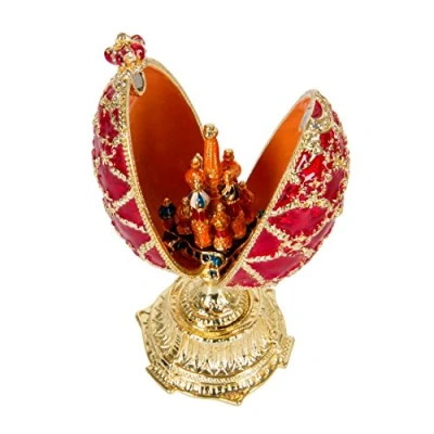 Image of QIFU Hand Painted Enameled Red Easter Egg Style Decorative Hinged Jewelry Trinket Box Unique Gift for Family