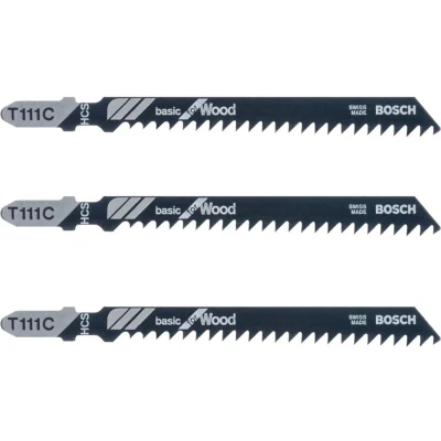 Image of Bosch 3x T 111 C Basic for Wood Jigsaw Blade (for Softwood, Chipboard, Length 100 mm, Professional Accessory Jigsaw)