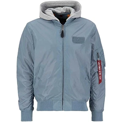 Image of Alpha Industries Men&#039;s MA 1 TT Hood Bomber Jacket, Greyblue, M