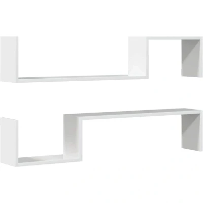 Image of vidaXL Wall Shelf 2 pcs High Gloss White 100x15x20 cm Engineered Wood