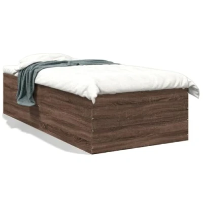Image of vidaXL Small Single Bed Frame 75x190 cm Brown Oak Engineered Wood with Sturdy Metal Legs and Plywood Slats Modern Design for Bedroom Furniture