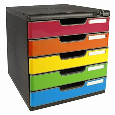 Image of Exacompta Ref 331798D Modulo Drawer Set with Key Lock 350 x 288 320mm in Size, 5 Drawers (54mm Height), Smooth Opening, Keys Supplied Iderama Black/Harlequin