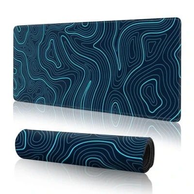 Image of Blue Topographic Contour Gaming Mouse pad Large,XL Desk Mat Accessories,31.5 x 11.8 Computer Pads for Desk,Extended Map Mousepad with 3mm Non Slip Base and Stitched Edge