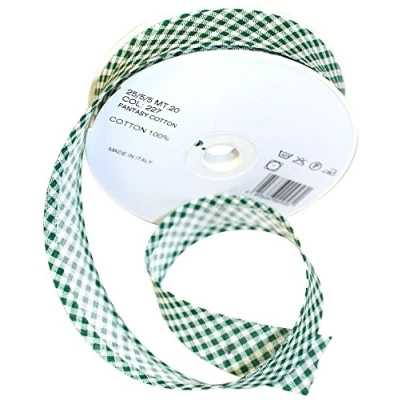 Image of Inastri Green Gingham Cotton Bias Binding Tape 25/5/5mm