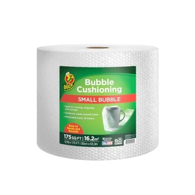 Image of Duck Brand Small Bubble Cushioning Wrap for Moving &amp; Shipping 175 FT Packing Extra Protection Packaging Boxes Mailers Clear Roll Supplies, Perforated Every 12 in
