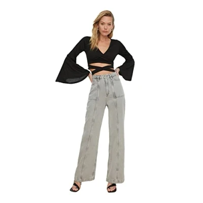 Image of Trendyol FeMan High Waist Wide Leg Regular fit Jeans Grau
