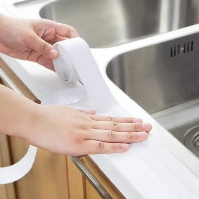 Image of White Bath Sealant Strip, Waterproof Caulking Tape Anti Mould Self Adhesive Shower Seal Strip Skirting Board Joint for Kitchen Bathroom Bathtube Toilet Sink Floor Wall Corner Edge, 3.2m X 22mm