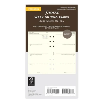 Image of Filofax Personal week on two pages cotton cream 5 Language 2026 diary 26 68413